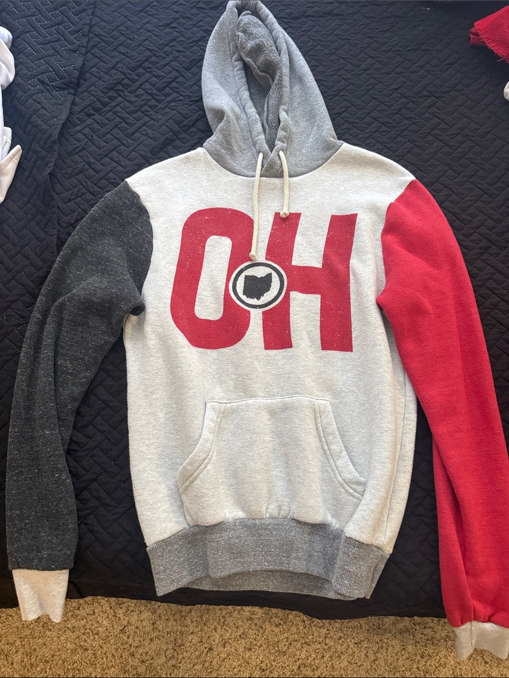 Colorblock OH Graphic Hoodie - Gray, Red & Black Sleeves